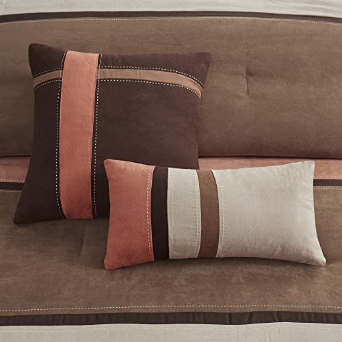Brown 7 Piece Queen Faux Suede Comforter Set Y89107
