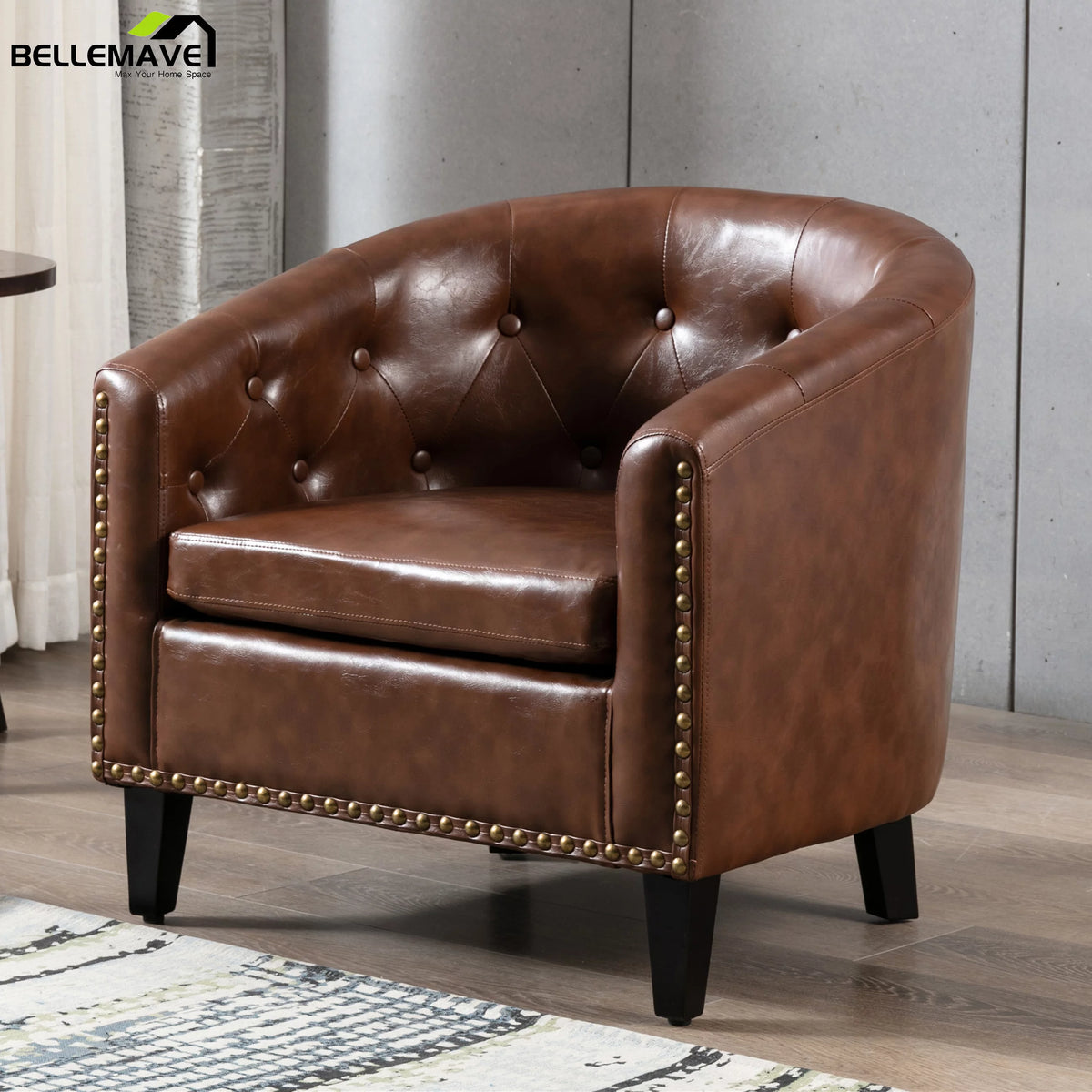 Brown PU Leather Tufted Barrel Chair K4722