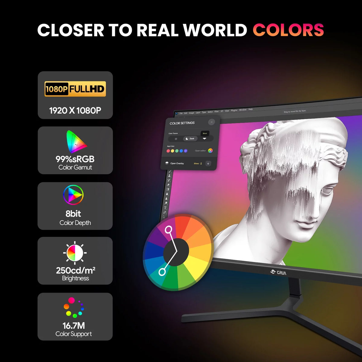 24 Curved Gaming Monitor FHD 1080P Frameless AMD FreeSync Black H2564
