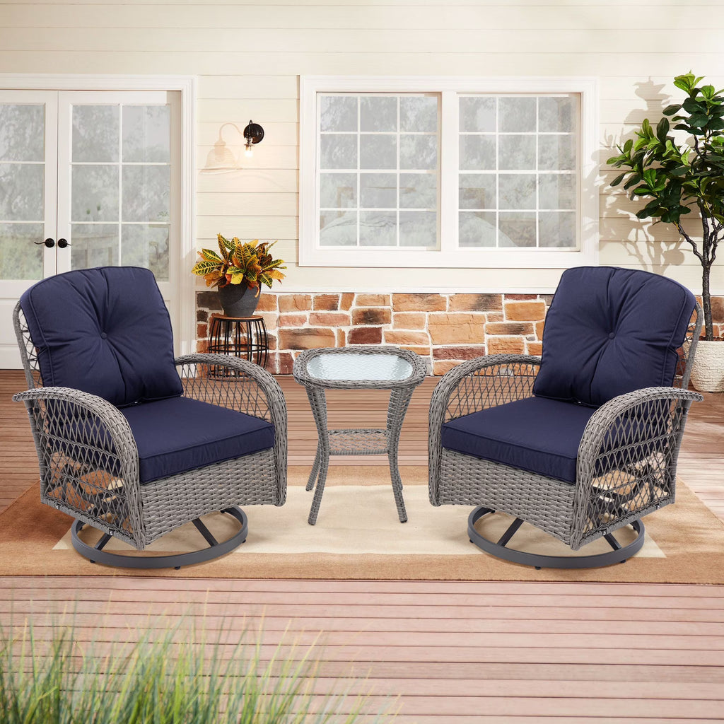 Navy Blue 3 Pc Outdoor Swivel Rocker Patio Chairs F786329