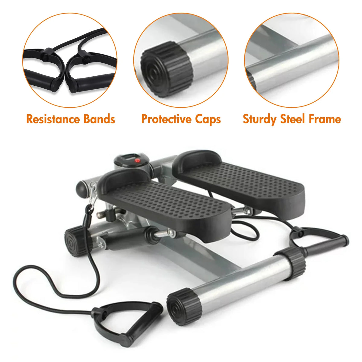 Gray Mini Stepper Air Stair Climber Exercise Machine with Resistance Band L560138