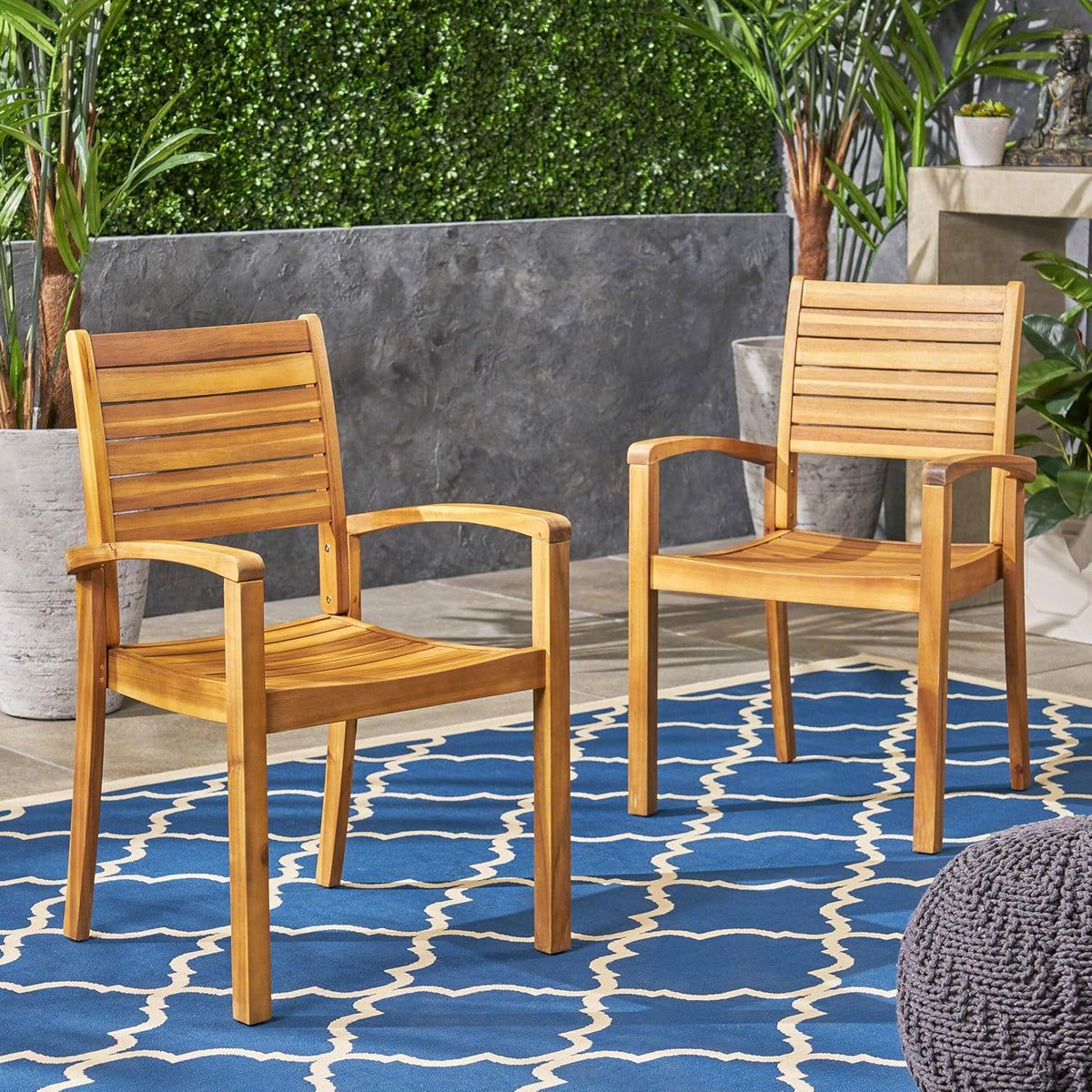 Acacia Wood Outdoor Dining Chairs Set of 2 X234278