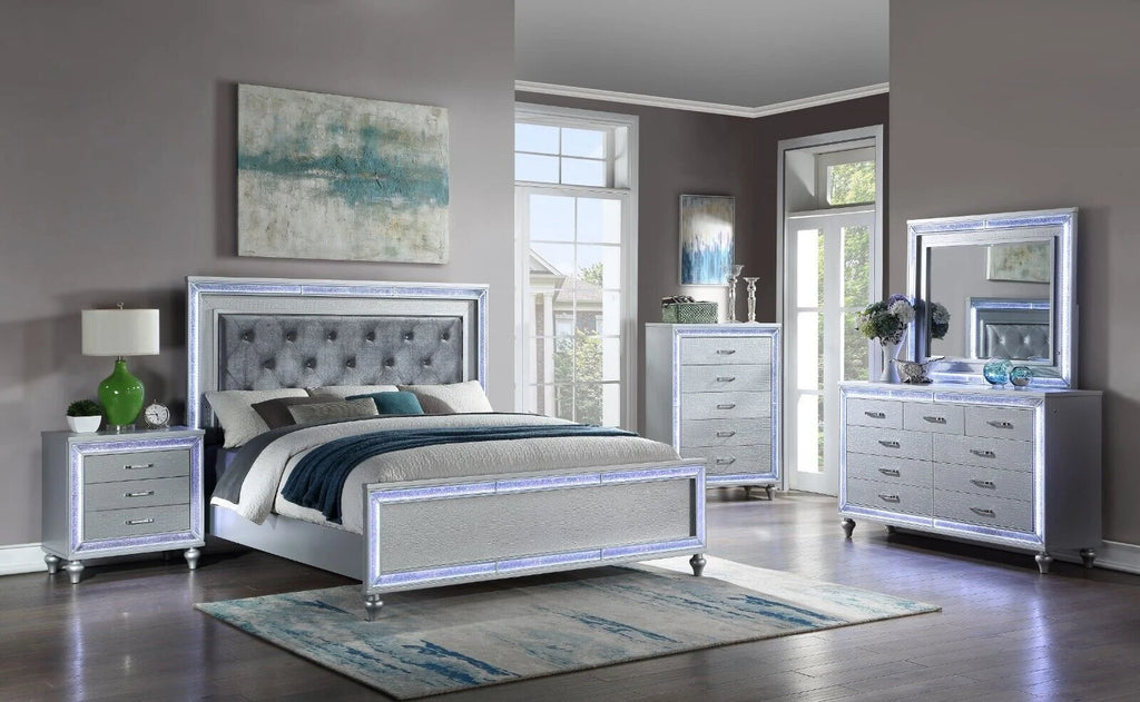 King Size Upholstered Bed Dresser Mirror Nightstand 5pc Set J545954