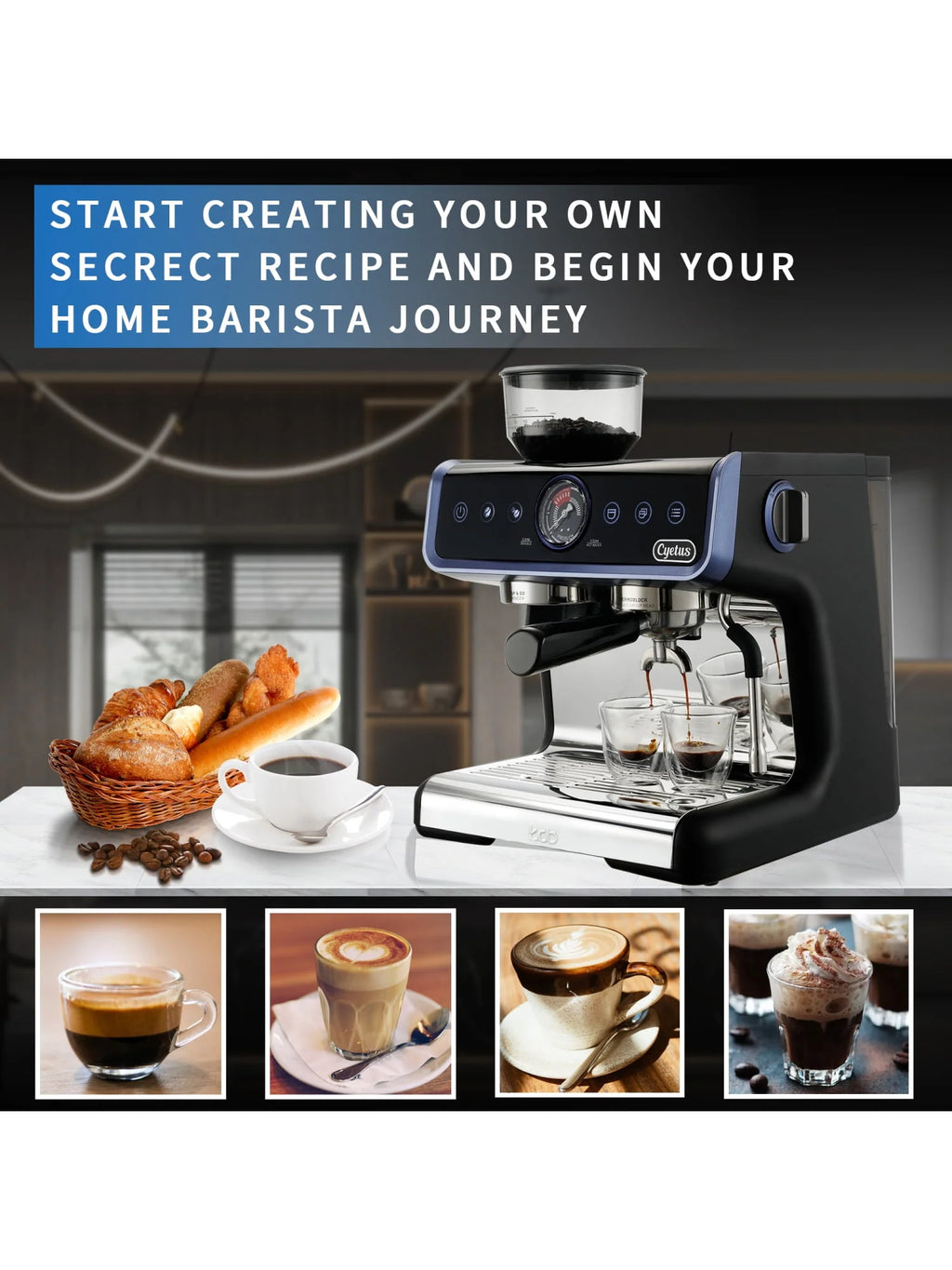 All in One Espresso Machine with Coffee Grinder and Milk Steam Wand W171