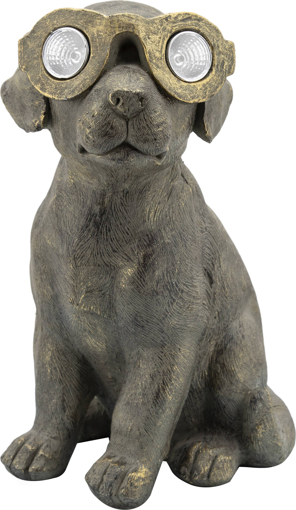 Antique Gold Resin Sitting Dog with Solar C9610