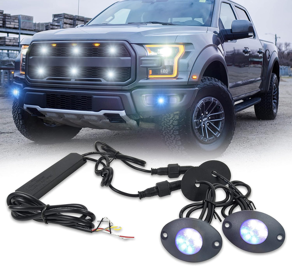Emergency Strobe Lights Flashing Signal Light Bulb for Grille Headlight Taillight Surface Mount (All White) B673506