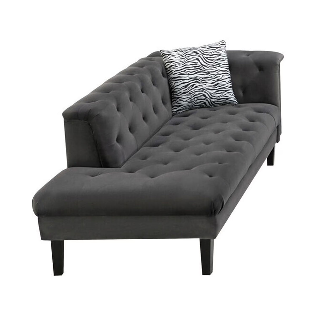 Dark Gray Velvet Tufted Chaise With 1 Accent Pillow D3000