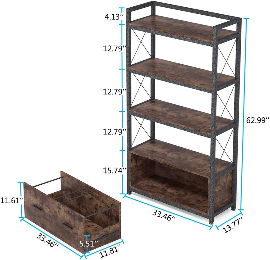 Freestanding Lateral Filing Cabinet with Drawer and Open Storage Shelves U8562
