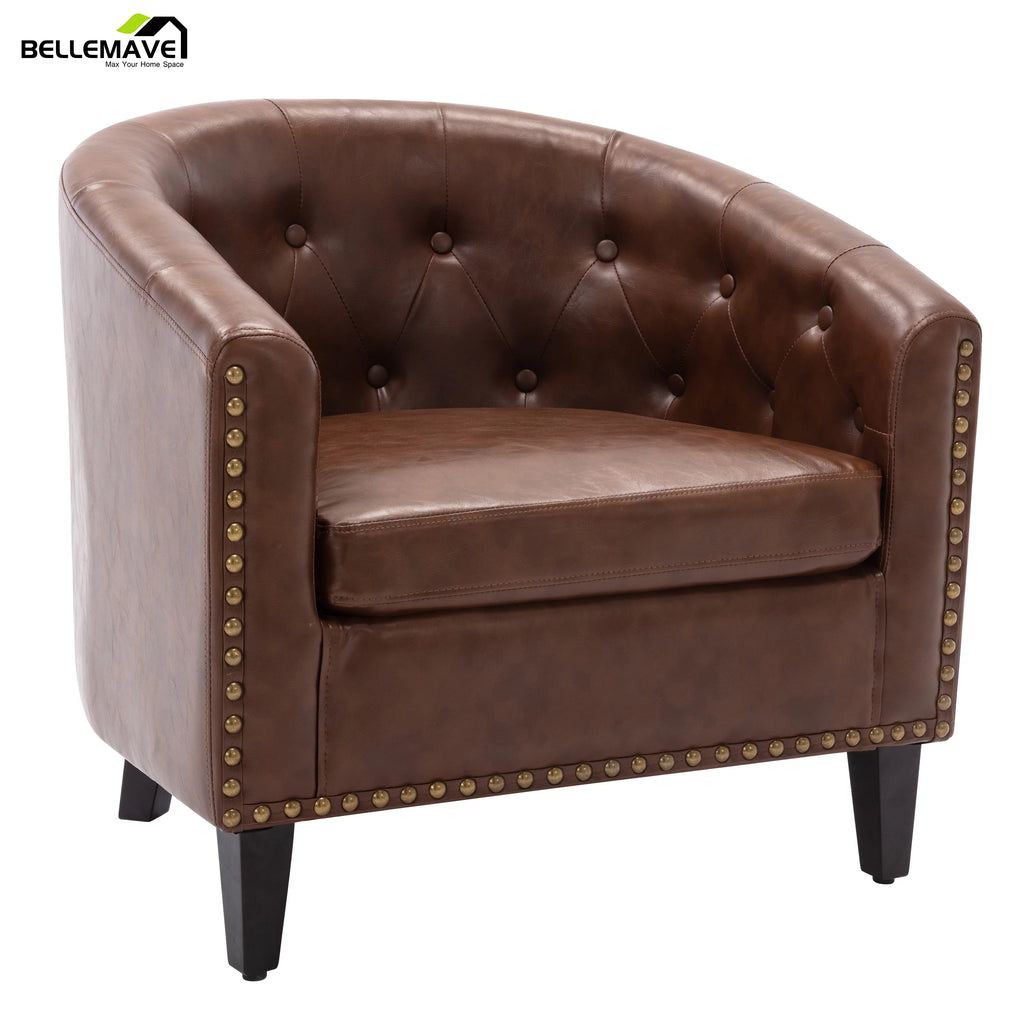 Brown PU Leather Tufted Barrel Chair K4722