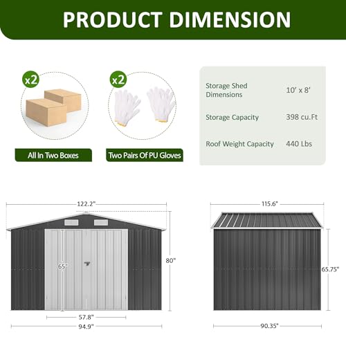 10x8 FT Metal Outdoor Storage Shed with Lockable Doors, Grey K71946