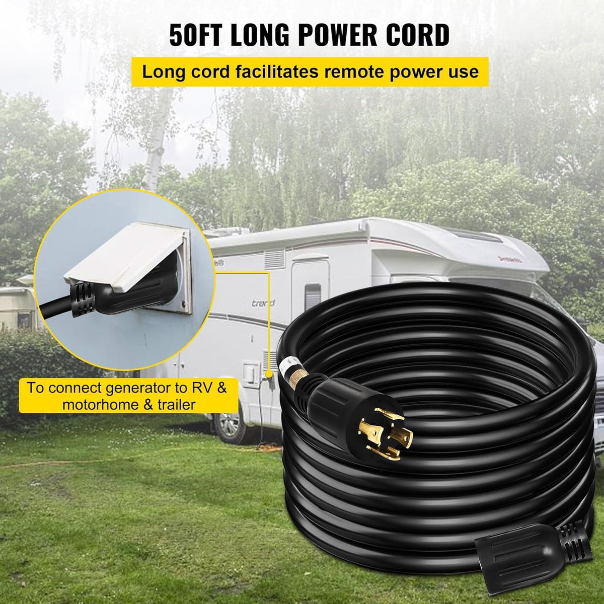 50Ft 30 Amp 4 Wire 10 Gauge 125V 250V Twist Lock Connectors Generator Extension Cord U4945