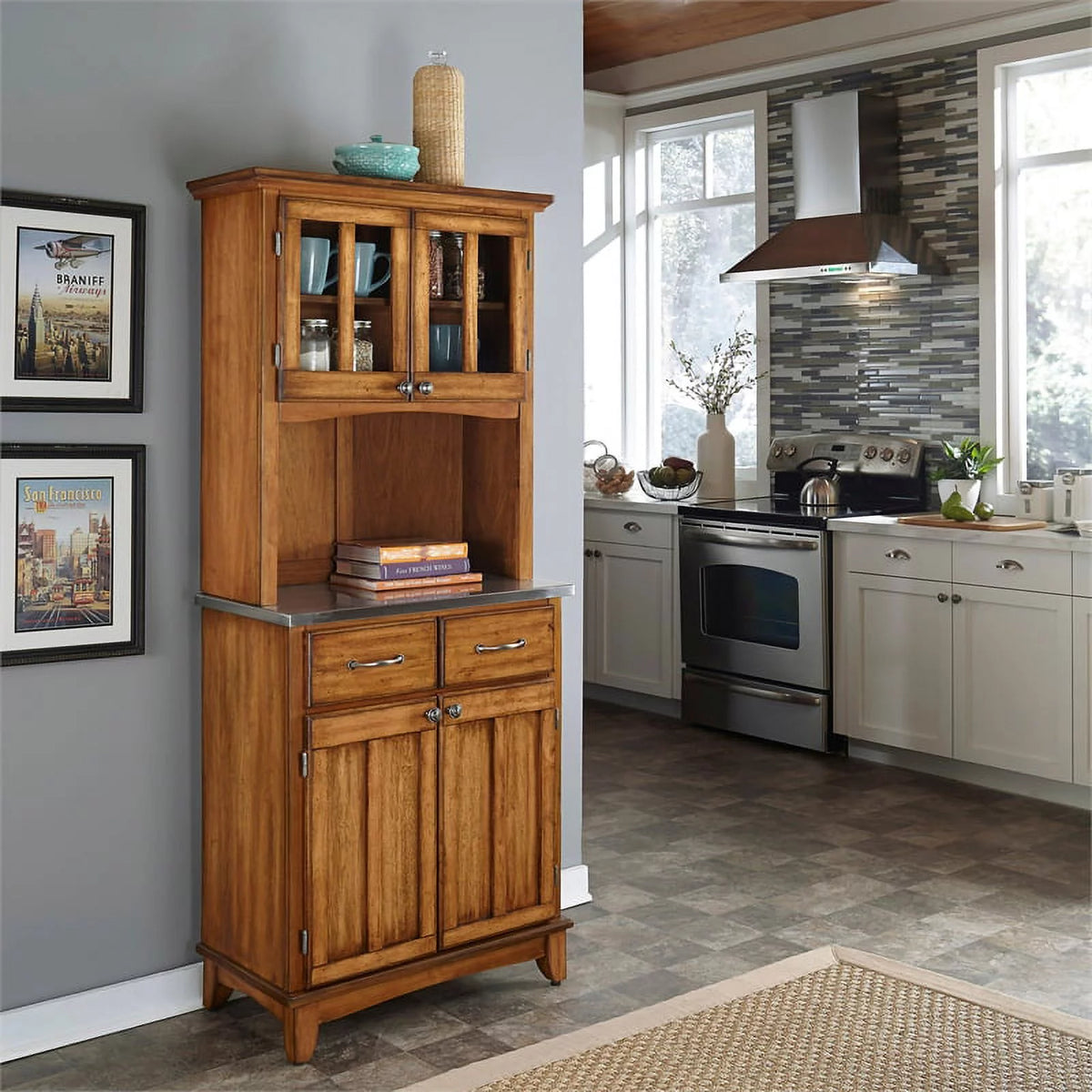 2 Drawer Wood Buffet with Hutch V3258