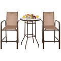 3 Pieces Outdoor Patio Bar Set with 2 Bar Stools and Tempered Glass Bar Table, Black E791