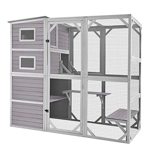 Large 4 Tiers Cat Enclosures House with Weatherproof Roof 70" H 77" L R85582