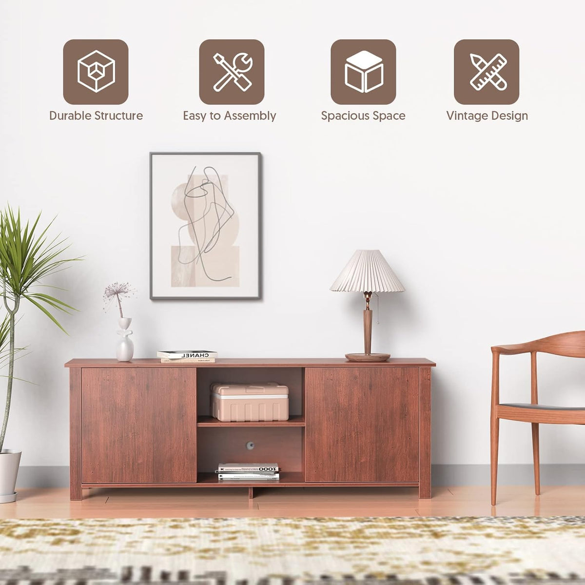 Brown Wood TV Stand with Barn Door Q29092