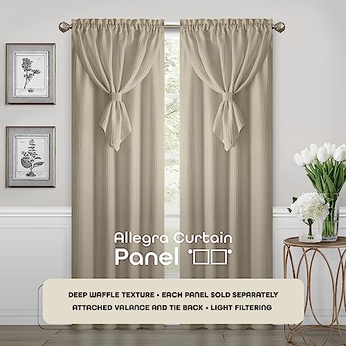 White Window Curtain Panel with Attached Valance, 42 Inch Width, 84 Inch Length, Light Filtering Fabric M7510
