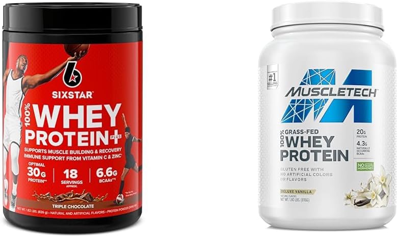 100% Whey Protein Plus Triple Chocolate 1.8 lbs and Grass Fed Whey Protein Powder Deluxe Vanilla 1.8 lbs W23628