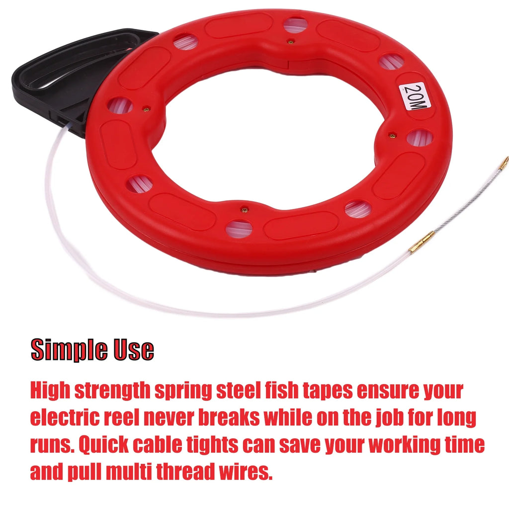 20M Fiberglass Fish Tape Reel Conductive Cable Puller with Impact Case O46559