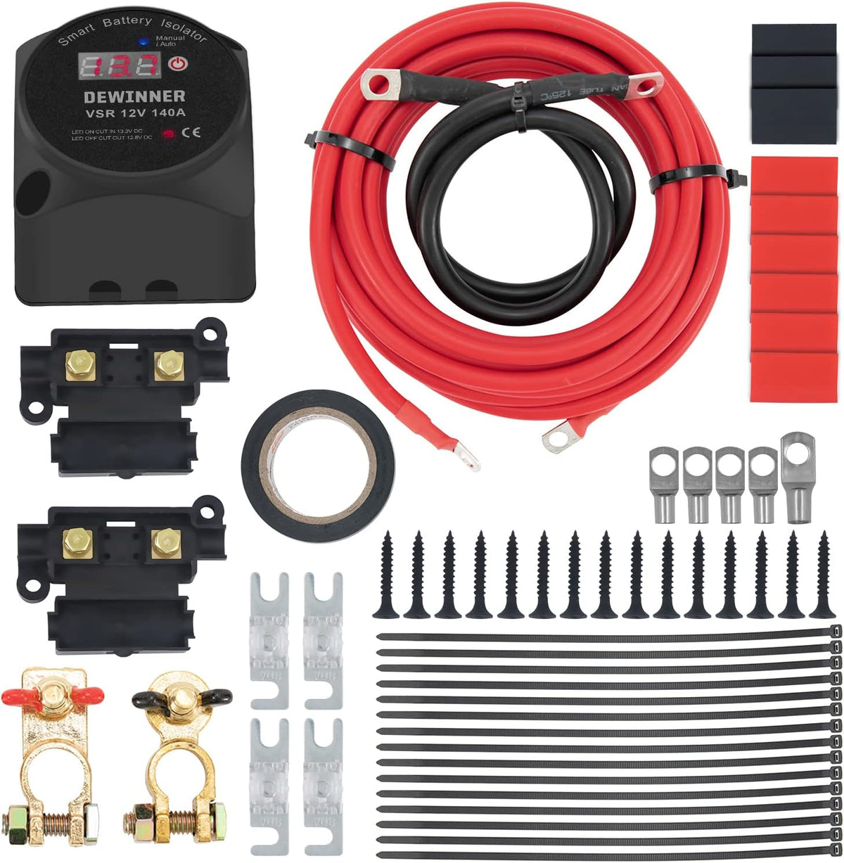 12V 140Amp Dual Battery Isolator Kit with LED Screen Voltage Display O209
