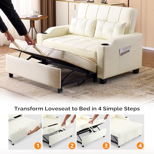 Light Green Faux Leather Convertible Futon Sofa Bed with USB Ports Z81382