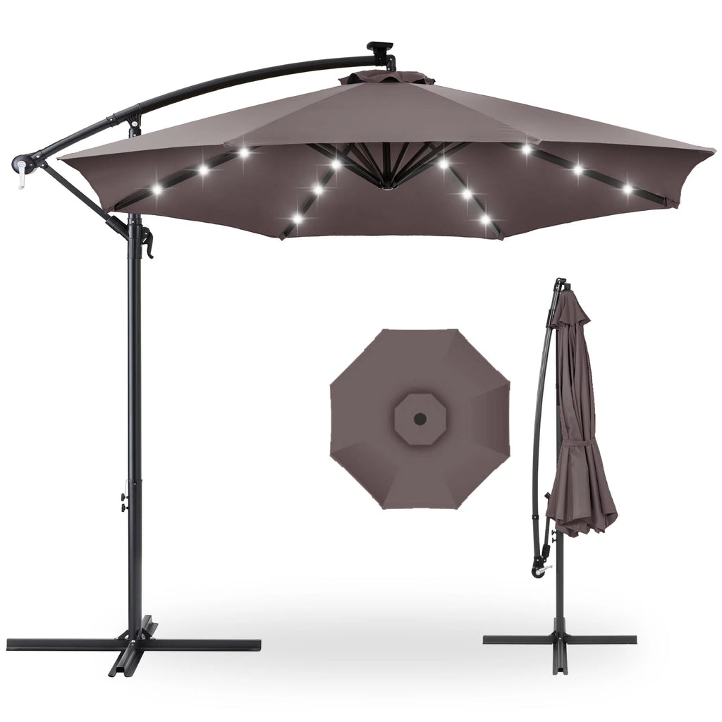 10ft Solar LED Offset Hanging Patio Umbrella F6486
