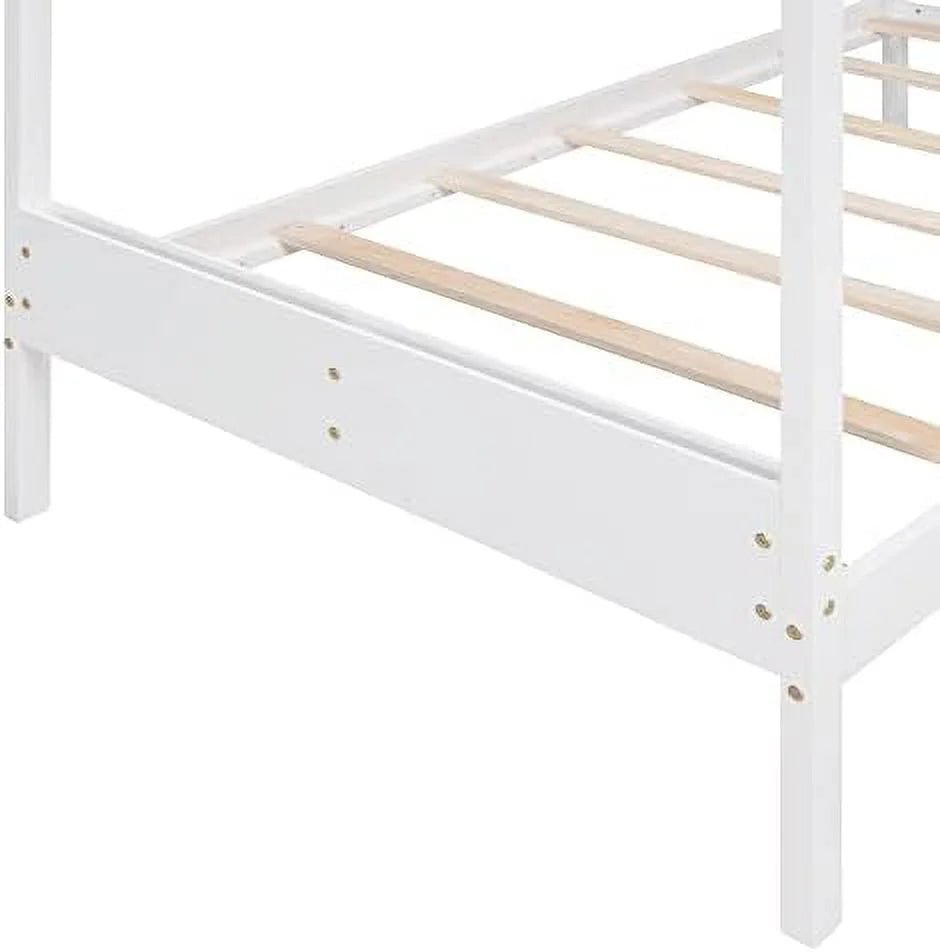 Twin Size Wood House Bed with Desk and Roof A50896