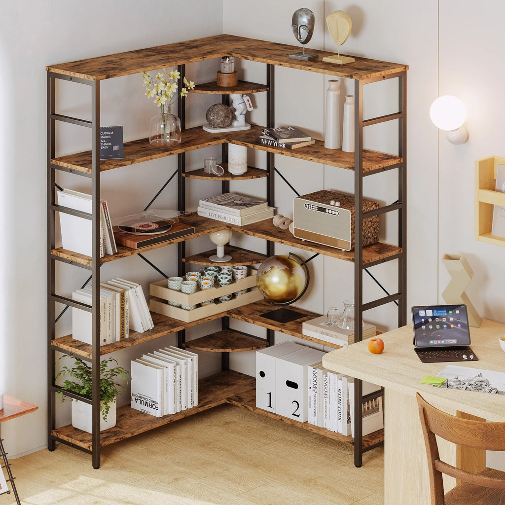 5-Tier Corner Bookcase with Metal Frame Y123