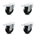 4 inch Hard Rubber Wheel Swivel Bolt Hole Caster Set with Total Lock Brake P983004