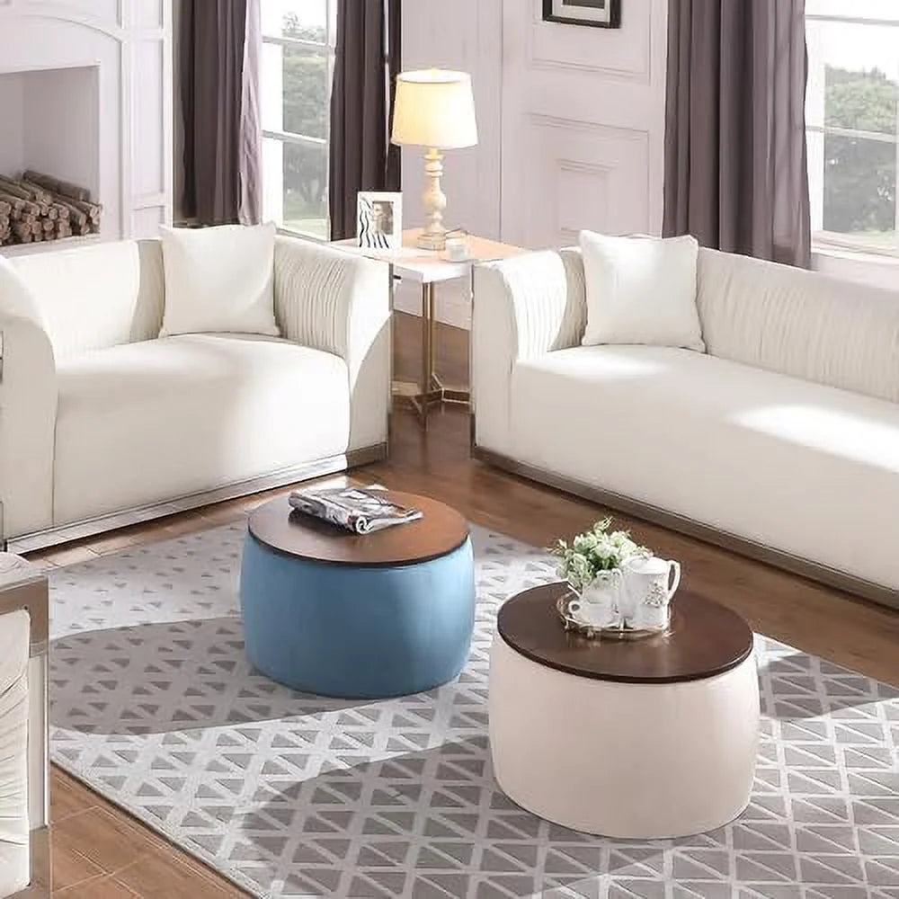 Round Ottoman Set 2 in 1 Coffee Table with Wood Cover and Square Ottoman B482728