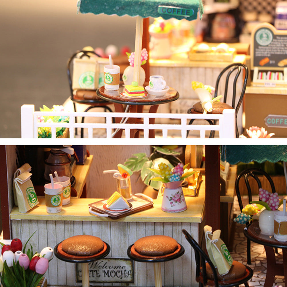 Miniature LED Coffee Store Doll House Model Toy D3528