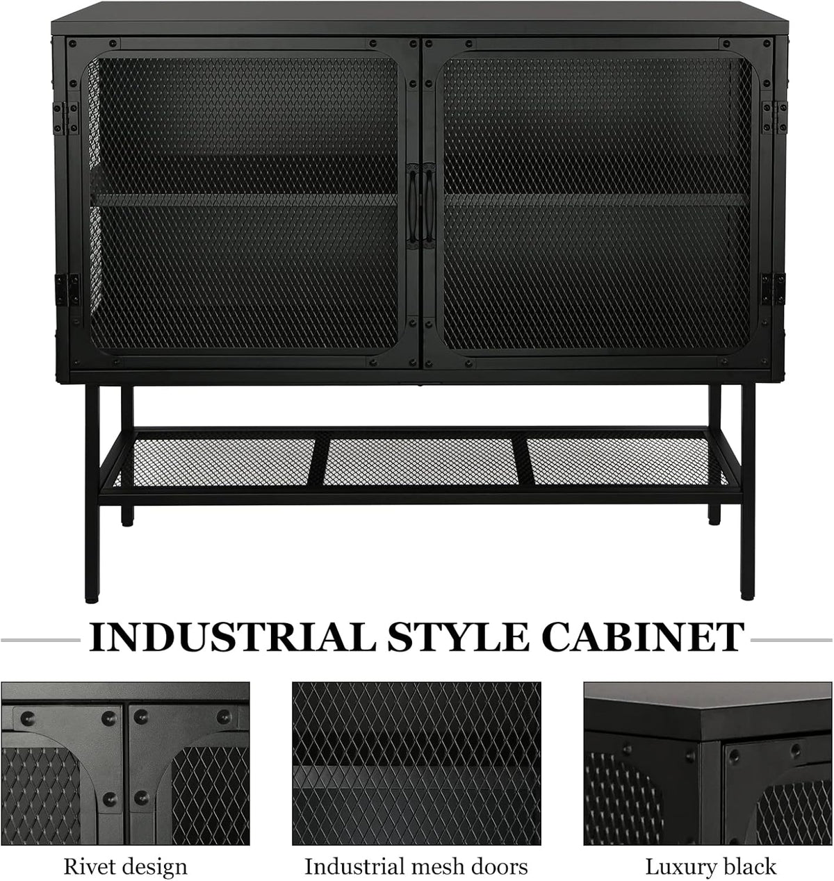 Industrial Cabinet Console Table with 2 Mesh Doors Adjustable Shelf and Feet Bottom Shelf Anti-Tip Dust-Free Kitchen Credenza Sideboard Frosted T40887