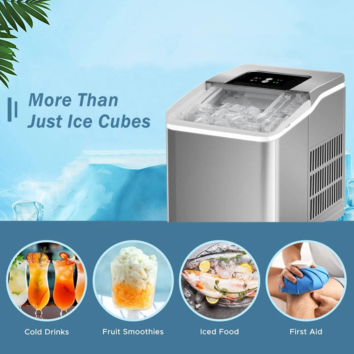 2 Ice Size Ice Maker Machine Countertop, 28 lbs in 24 Hrs, 9 Cubes Ready in 5 Mins, Self-clean, 2 L, Silver H191