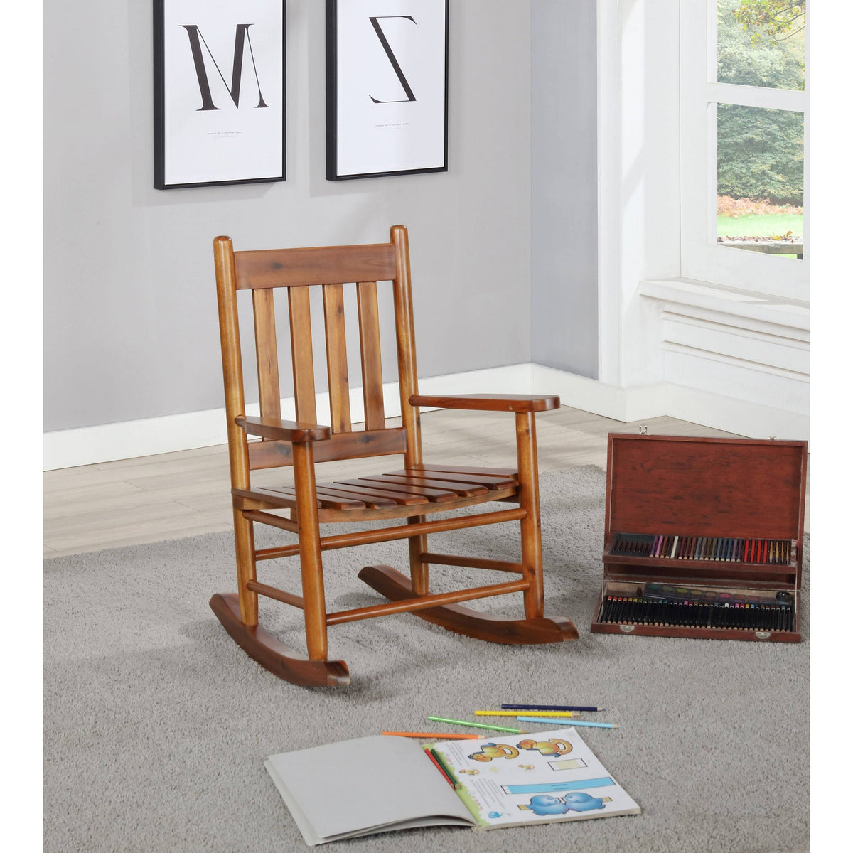 Golden Brown Wooden Youth Rocking Chair T8215