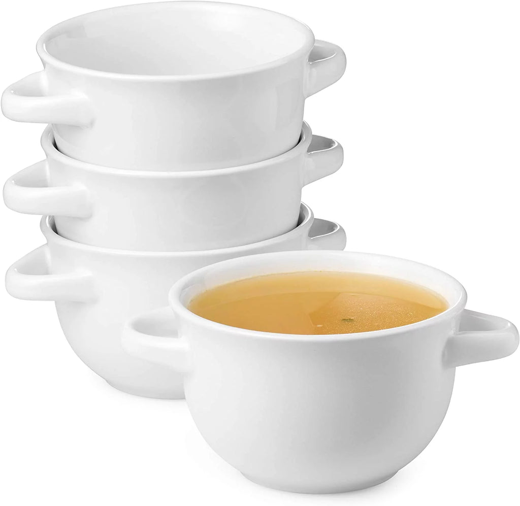 18 oz White Soup Bowls with Handles, Set of 4 E3190