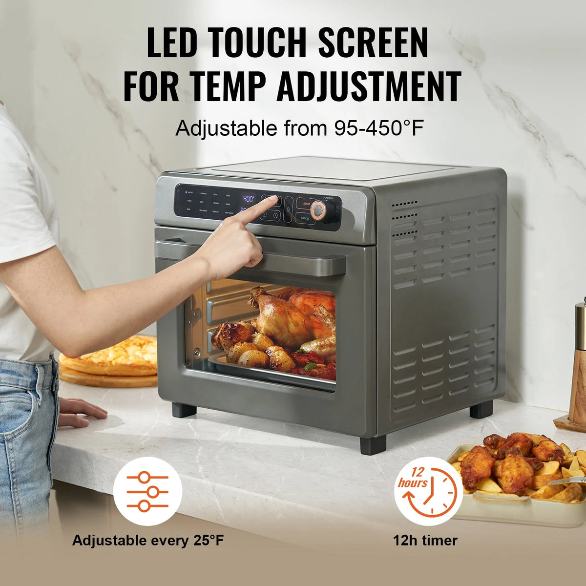 12-IN-1 1700W Air Fryer Toaster Oven 25L Stainless Steel Convection Oven W177