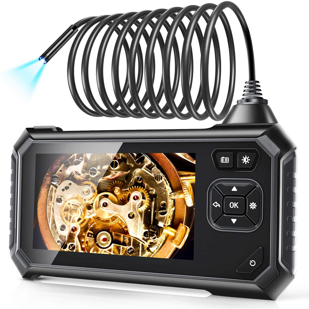 Industrial Endoscope Camera HD 5.5mm 1080P 4.3 LCD Screen IP67 Waterproof Snake Camera 6 LED Lights Semi-Rigid Cable (Orange) D932