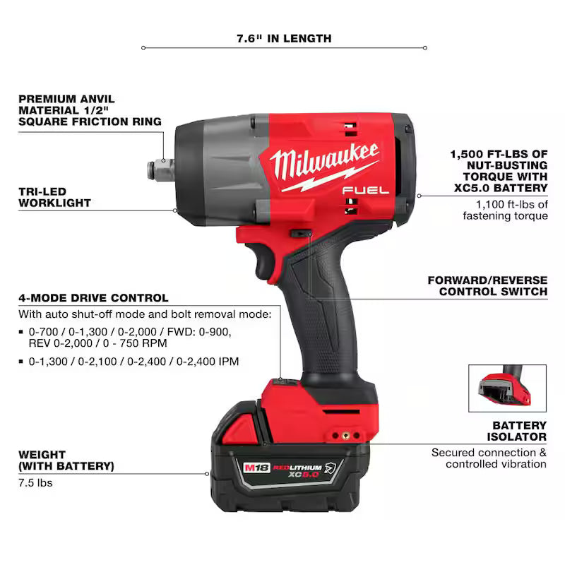 18V Lithium-Ion Brushless Cordless 1/2 in. Impact Wrench Kit S6076