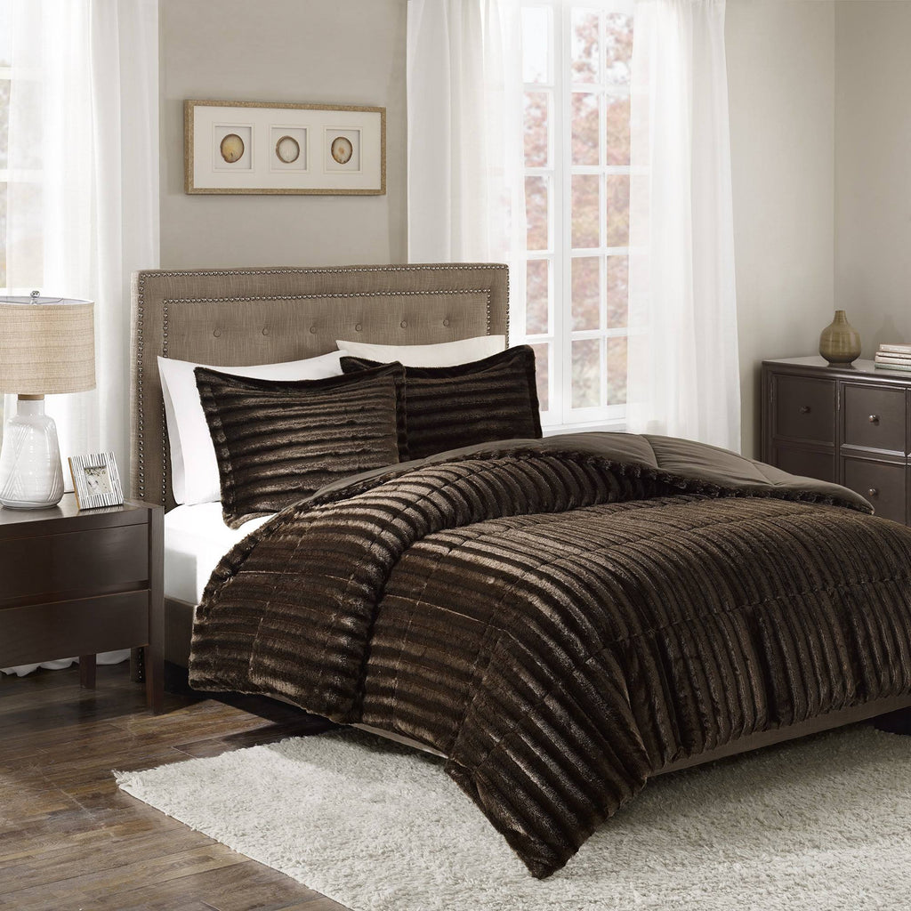Grey Faux Fur Comforter Mini Set King/Cal King K387762