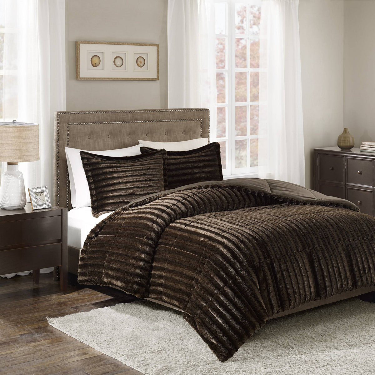 Grey Faux Fur Comforter Mini Set King/Cal King K387762
