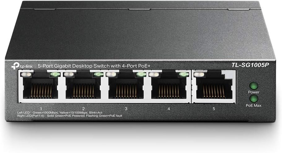5 Port Gigabit PoE Switch, 4 PoE+ Ports @65W, Desktop, Metal, Fanless, Pack of 2 S875622