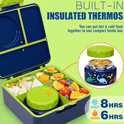 Kids Bento Lunch Box with Thermos, 8.5 OZ Insulated Food Jar, Lunch Bag, Water Bottle L86334