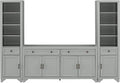 Distressed Gray 3 Piece Sideboard and Bookcase Set A5498