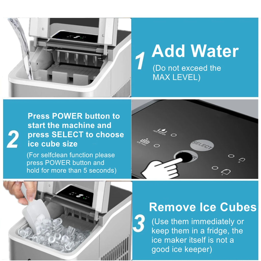 2 Ice Size Ice Maker Machine Countertop, 28 lbs in 24 Hrs, 9 Cubes Ready in 5 Mins, Self-clean, 2 L, Silver H191