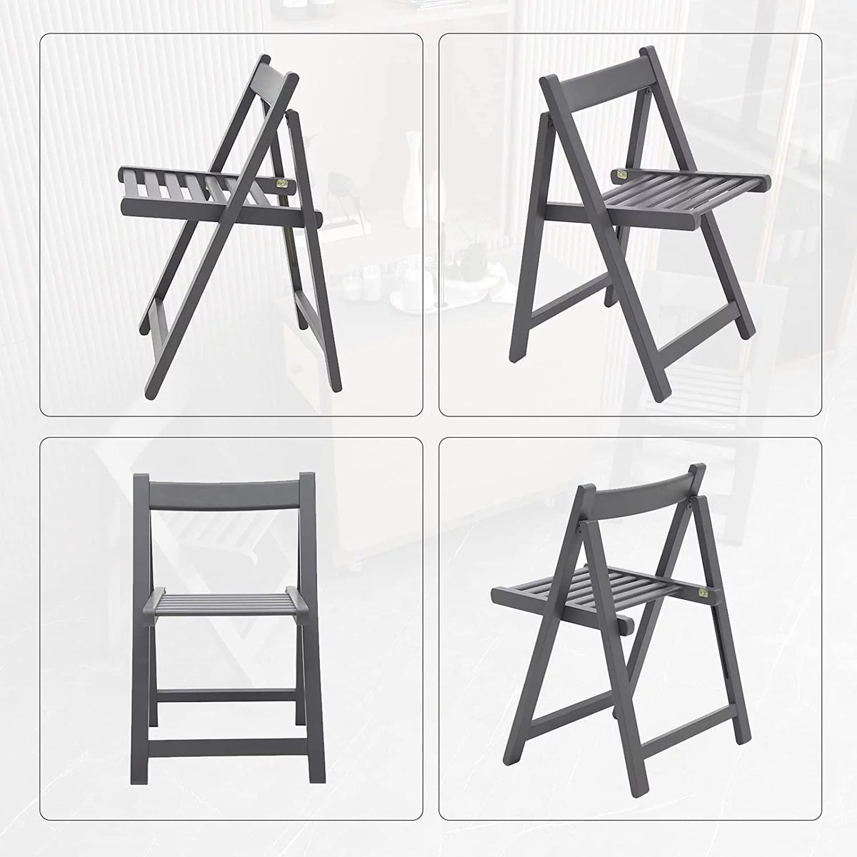 Folding Dining Chair 2 Pack Grey Wooden O572944