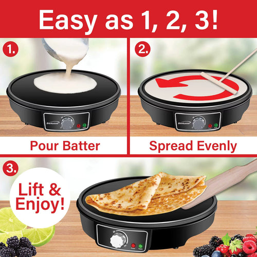 12-In. 1,000-Watt Electric NonStick Crepe Pancake Maker and Griddle H3830