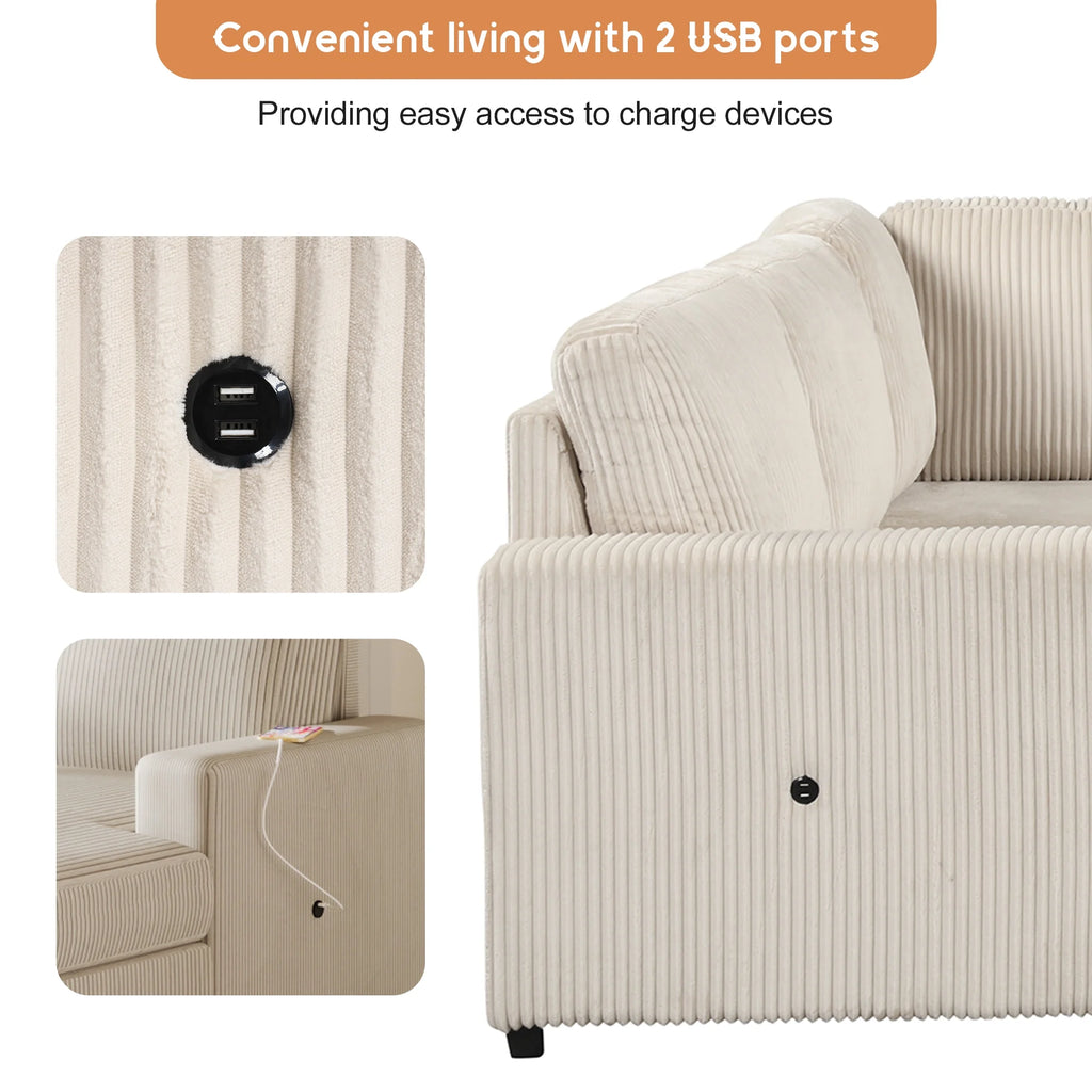 Beige 7-Seater Corduroy Sectional Sofa with Storage Chaise N92308