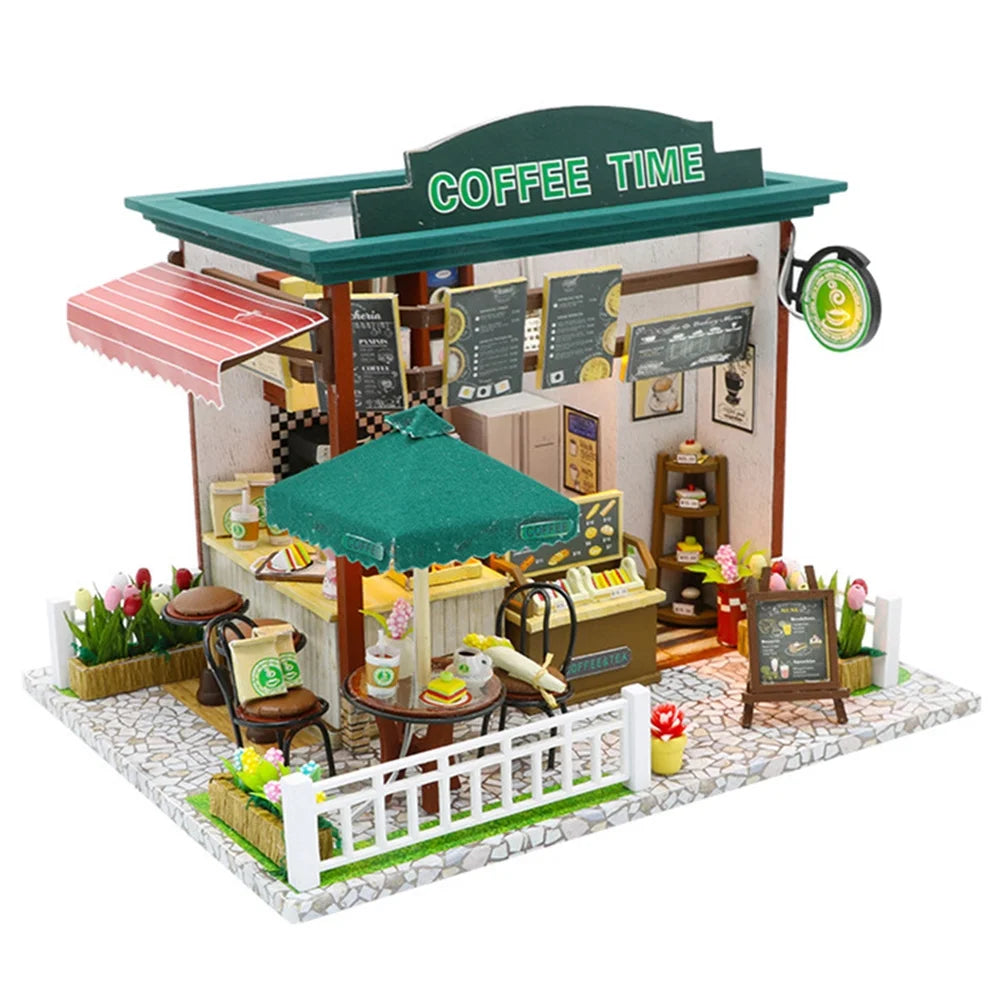Miniature LED Coffee Store Doll House Model Toy D3528