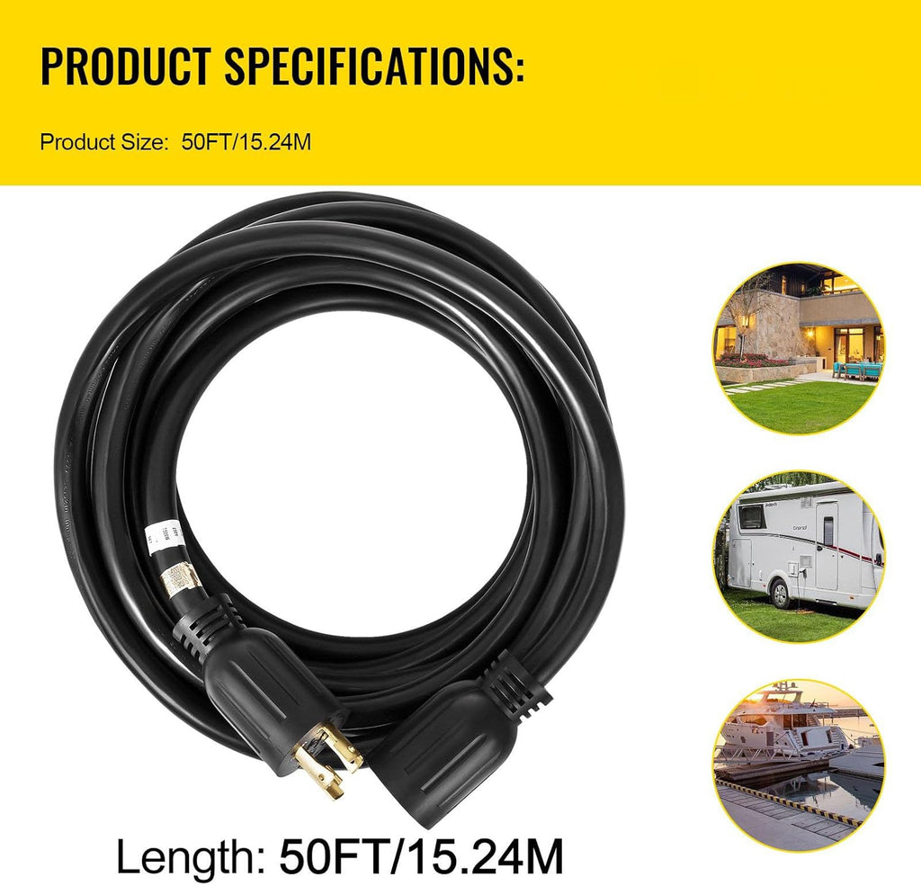 50Ft 30 Amp 4 Wire 10 Gauge 125V 250V Twist Lock Connectors Generator Extension Cord U4945