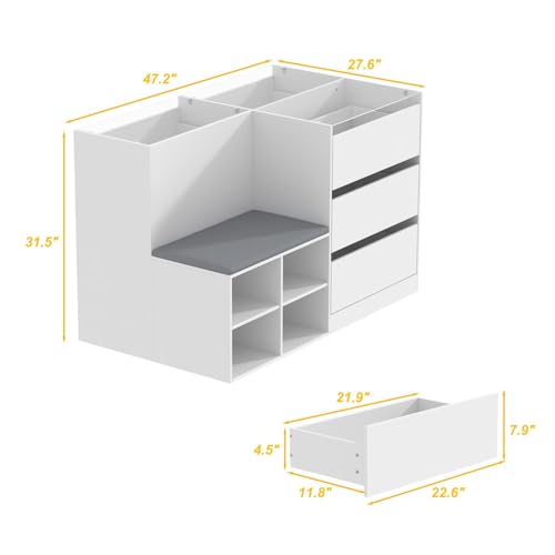 White Glass Armoire Wardrobe with 9 Drawers Q878282