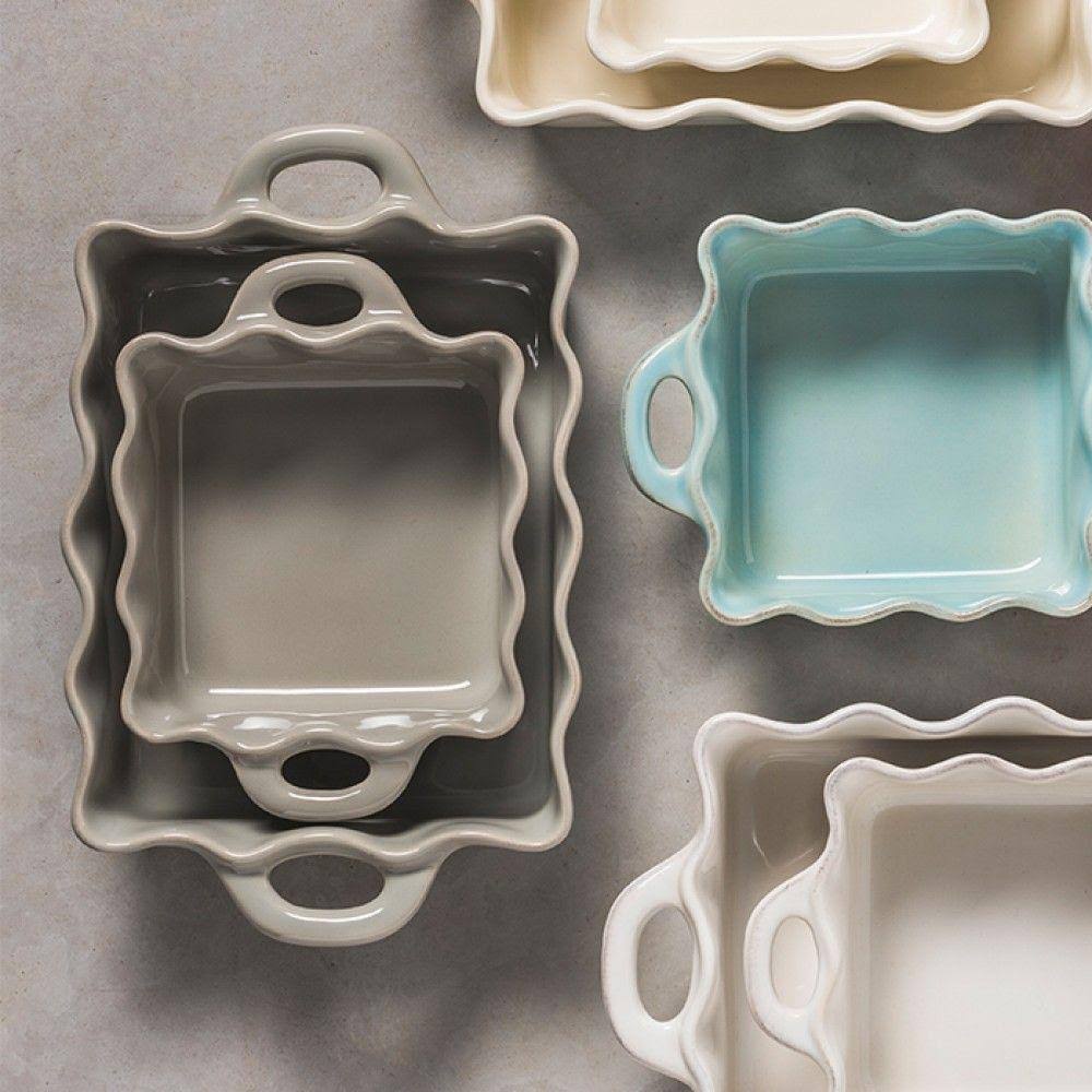 White Ruffled Rectangular Baker W929